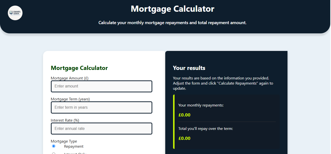 Screenshot of Mortgage Calculator Project