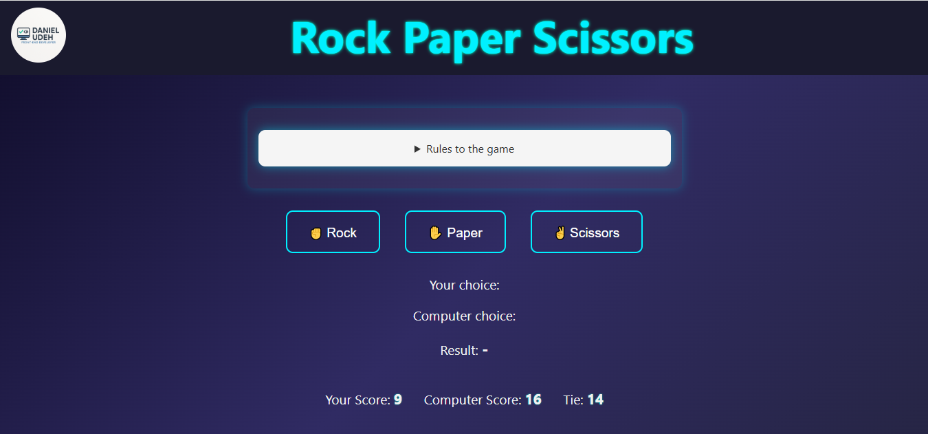 Screenshot of Rock Paper Scissors Game Project